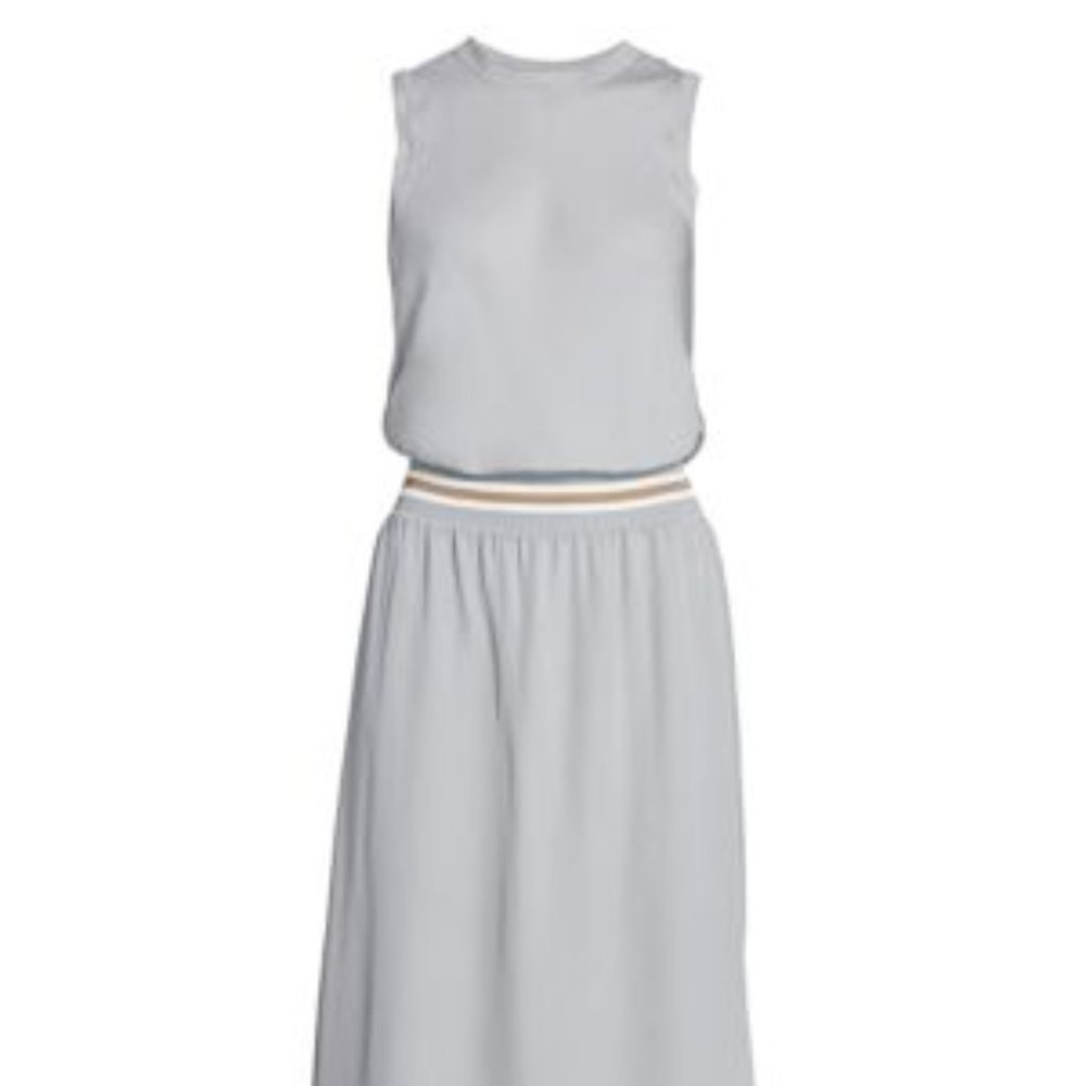 Theory Striped Lewie Dress Mist Blue/Taupe Silk